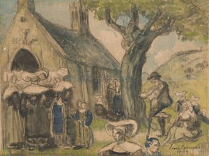 Breton Peasants Outside A Church — إميل برنار