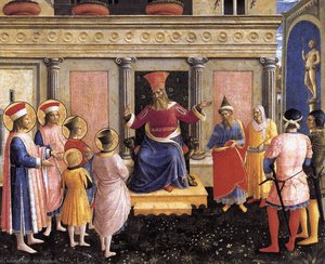 Sankt Cosmas Och Sankt Damian Framför Lisius (san Marco Altarets Målning) — Fra Angelico