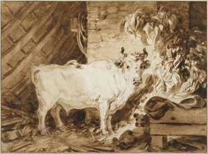 Toro Bianco E Un Cane In Una Stalla — Jean-honoré Fragonard