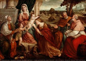 Virgin And Child With Saints Elizabeth, John The Baptist, Margaret, Anthony Abbot And Jerome — Bonifazio Veronese