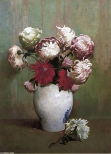 Chrysanthemums In A Canton Vase — Soren Emil Carlsen