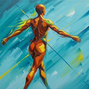 Ephemeral Embrace: Saffron Contours Against Azure Currents Of Unseen Energy — Christian Noiret