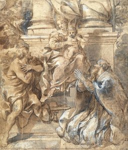 Madonna Mit Kind, Heiliger Johannes Der Täufer Und Papst Stephan — Pietro Da Cortona