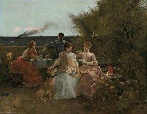 Ladies On A Terrace, Normandy — Alfred Émile Léopold Stevens