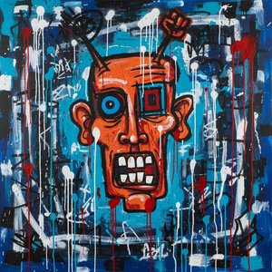 Fragmented Iconography: A Visceral Descent Into Cobalt Chaos And Crimson Drips — Laurent Girard