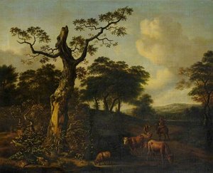 Extensive Wooded Landscape With Herdsmen And Cattle On A Road — Jan Jansz Wijnants