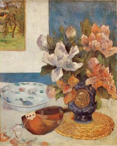 "still Life With Chinese Peonies And Mandolin" -> "natura Morta Con Peonie Cinesi E Mandolino" — Eugène Henri Paul Gauguin