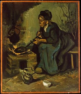 Peasant Woman Cooking By A Fireplace — Joos Vincent De Vos