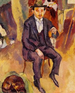 German Painter With Dog In The Studio — Julius Mordecai Pincas