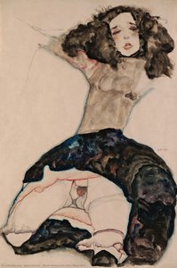 Schwarzhaariges Mädchen Mit Angehobener Röte — Egon Schiele