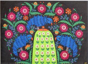 Three Parrots On A Soldier's Grave — Maria Primachenko
