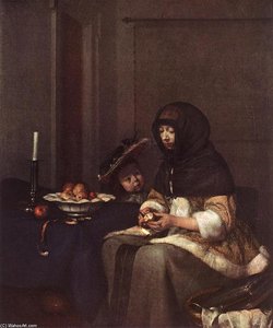 Woman Peeling Apple — Gerard Ter Borch