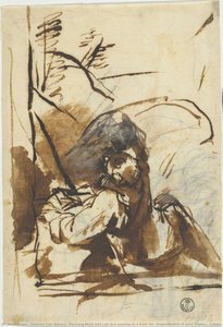 Monje Reclinado Con El Brazo Izquierdo Apoyado En Una Roca (para “estigmatización De San Francisco”, Urbino, Galleria Nazionale Delle Marche) — Federico Fiori Barocci