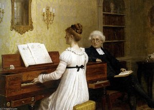 The Piano Lesson - Oil On Canvas - — Edmund Blair Leighton