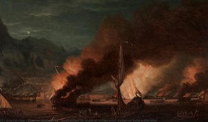 Destruction By Night Of The Spanish Batteries Before Gibraltar — Thomas Whitcombe