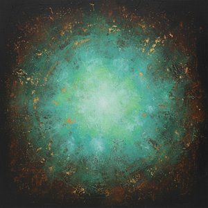 Fragmented Radiance of a Primordial Core Amidst Distressed Teal and Golden Shadows