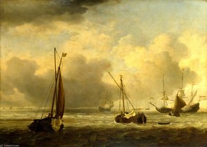 Dutch Ships And Small Vessels Offshore In A Breeze — Willem Van De Velde The Younger