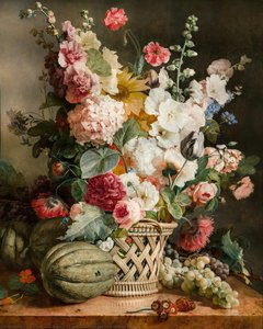 Fruit And Flowers In A Willow Basket — Antoine Berjon