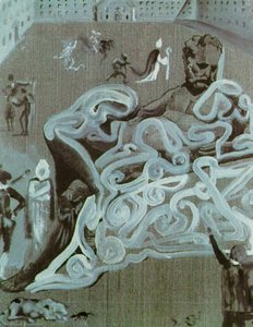 Scéna V Dvorní Alej Escorialu S Postavou V Popředí Inspirovaná Michelangelovou „večerí“ Na Sarkofágu Lorenza Di Medice, 1982 — Salvador Dalí