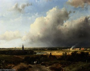 A Panoramic Dutch River Landscape — Andreas Schelfhout