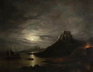 Lindisfarne Castle And Abbey, Holy Island, By Moonlight — John Moore Of Ipswich