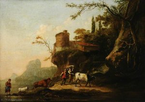 Landscape With Cowherd And Woman Carrying A Laundry Basket — Adam Pynacker