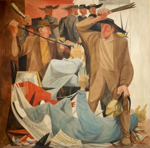 Wandgemälde „history Of San Francisco“ – Beating The Chinese, Im Rincon Annex Post Office Am Embarcadero, 101 Spear Street, San Francisco, Kalifornien — Anton Refregier