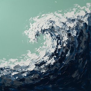 Monumental Surge of Navy and Seafoam in a Singular Impasto Masterpiece