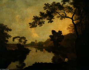 River View With Figures On The Bank — Richard Wilson