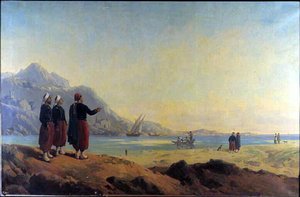 Vue De Sestri Aux Environs De Gênes Zouaves Ayant Débarqué À Gênes (autre Titre) — Philippe-auguste Jeanron