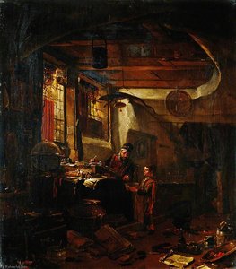 Interior With An Alchemist Examining A Bowl Brought By A Boy — Thomas Wyck