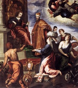 Doge Francesco Venier Presents The Subject Cities To Venice — Jacopo Palma Il Giovane