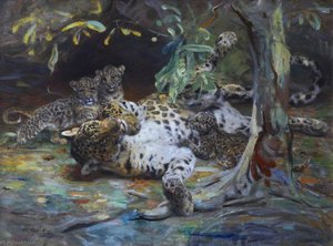 Leopardess With Cubs — William Walls