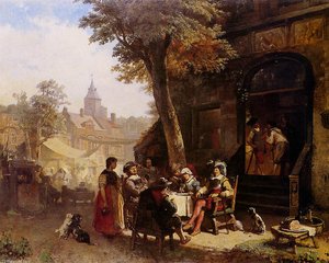 People In Front Of Inn — Jacob Henricus Maris