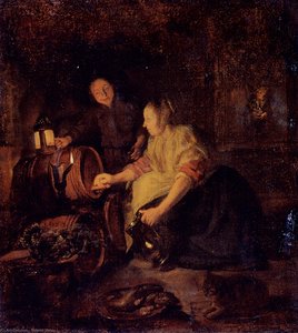 A Woman Drawing Wine From A Barrel — Gabriel Metsu