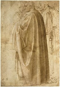 Three Standing Men in Wide Cloaks Turned to the Left (recto), c. 1492-1496