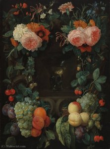 Niche With Rummer Wine, Surrounded By Flowers And Fruit — Joris Van Son