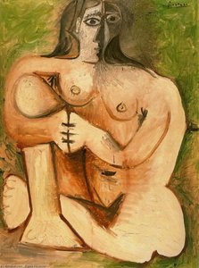Mujer Desnuda En Cuclillas Delante De Un Fondo Verde - Pablo Picasso — Pablo Picasso