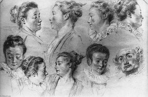 Studies Of Women's Heads — Jean-antoine Watteau