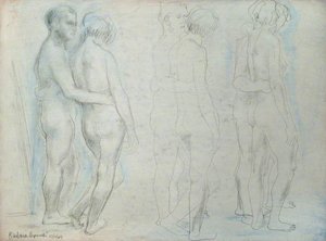 Three Groups Of Figures On A Pink Ground — Barbara Hepworth