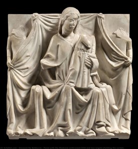 Panel With The Madonna Enthroned,child And Two Angels\nholding The Curtain — Giovanni Da Balduccio