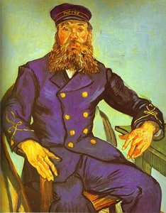 Postman Joseph Roulin, Seated In A Cane Chair — Vincent Willem Van Gogh