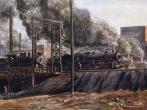 Locomotives, Jersey City — Reginald Marsh