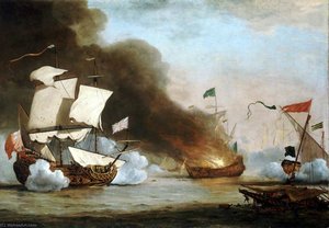 An English Ship In Action With Barbary Corsairs, C.1680 — Willem Van De Velde The Elder
