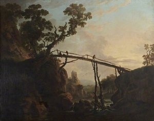 A River Landscape With A Wooden Bridge — George Barret Yaşlı