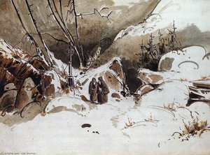 Pasaje Alpino En Invierno Con Monjes — Carl Blechen