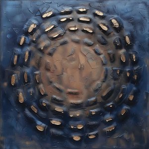 Celestial Vortex in Midnight Indigo with Gilded Impasto Fragments of Eternal Motion