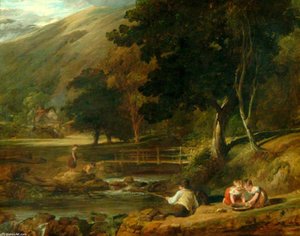 Borrowdale, Cumberland, With Children Playing By The Banks Of A Brook — William Collins