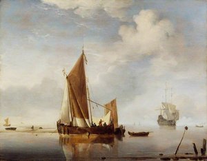 Calm A Fishing Boat At Anchor — Willem Van De Velde The Elder