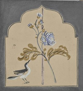 Chrysanthemum With A Gray Bird — Nandlal Boshu